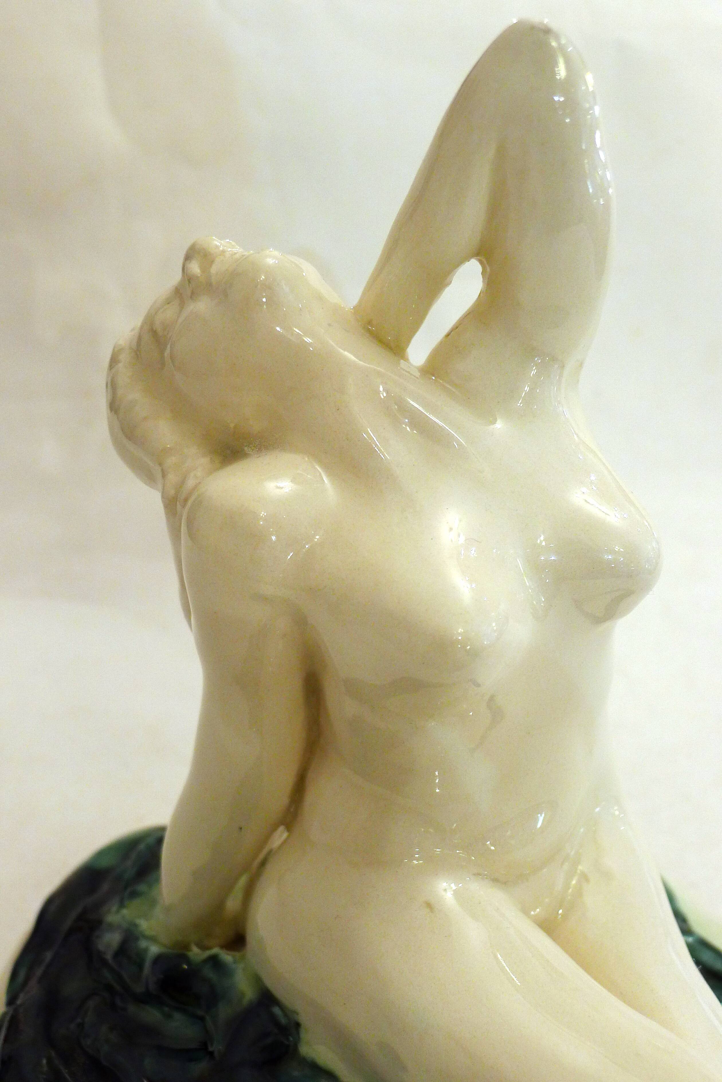 Mid-century Bathing Woman sculpture, ceramic piece.