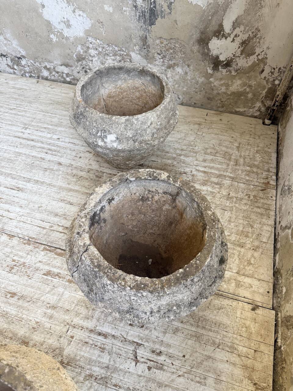 Trio of stone and cement planters, early 1900s