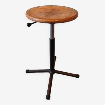 Workshop stool in wood and metal vintage industrial style 60s