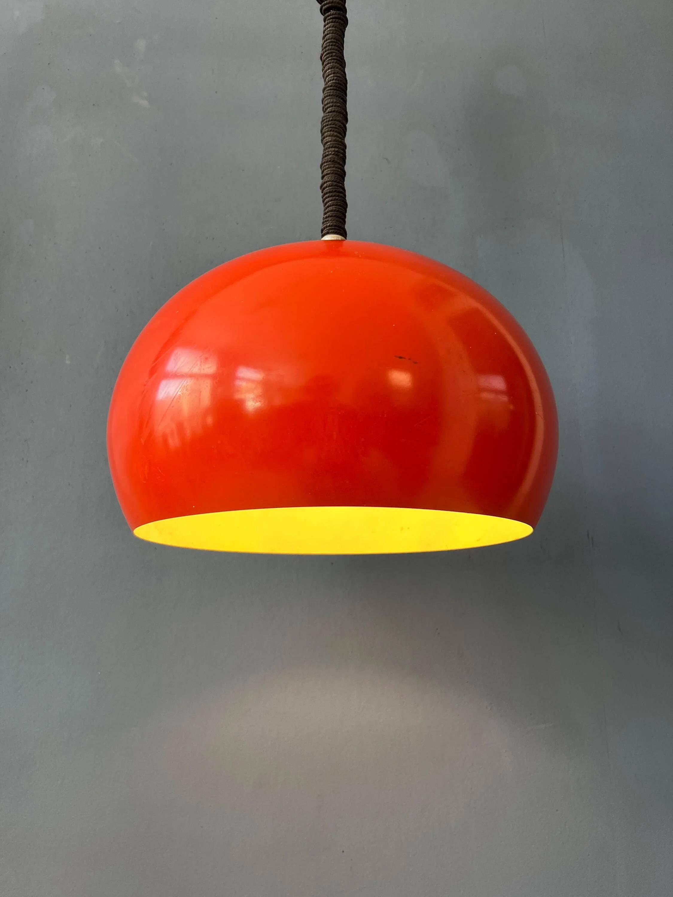 Large vintage red metal pendant light in Space Age style