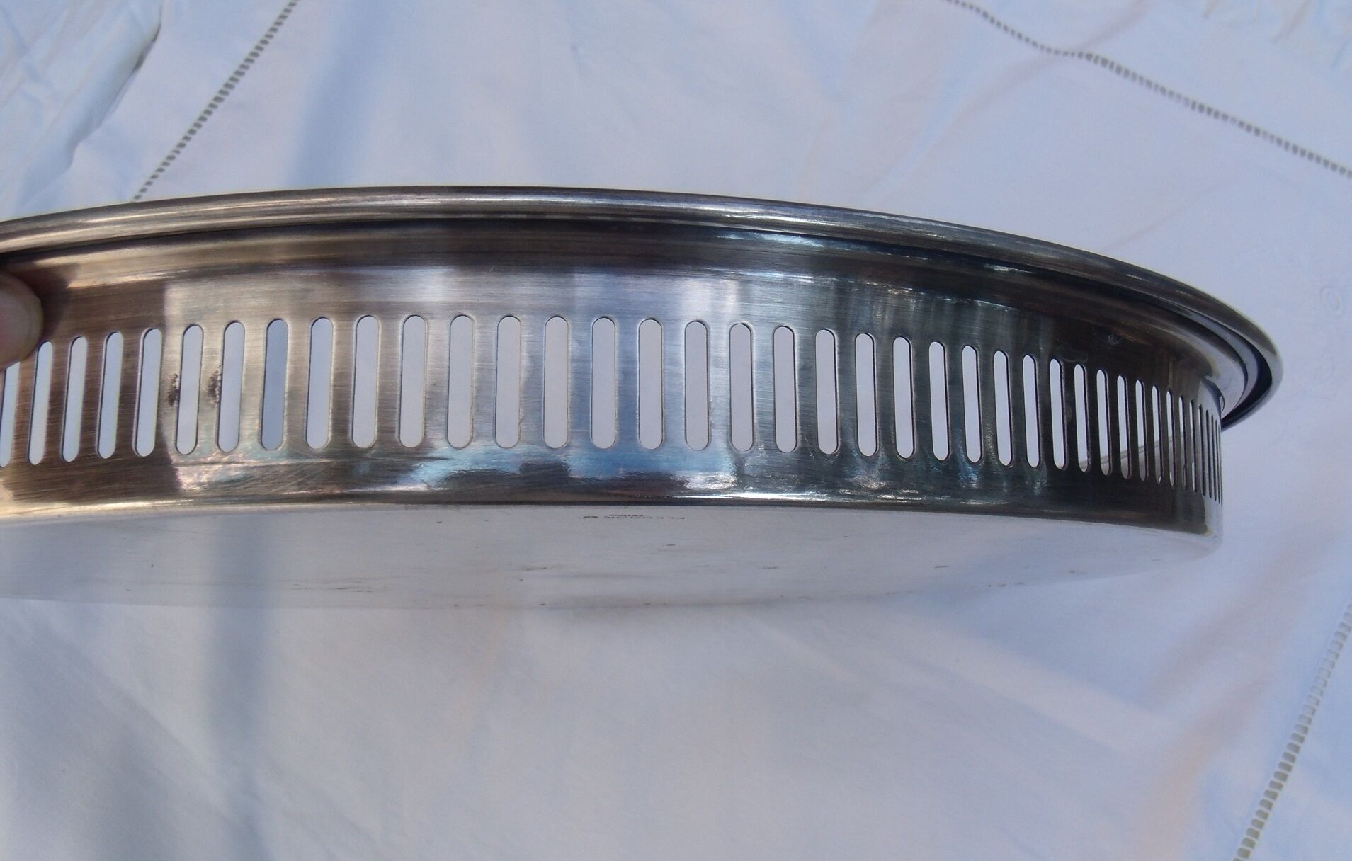 Silver metal serving tray brand flagship openwork border