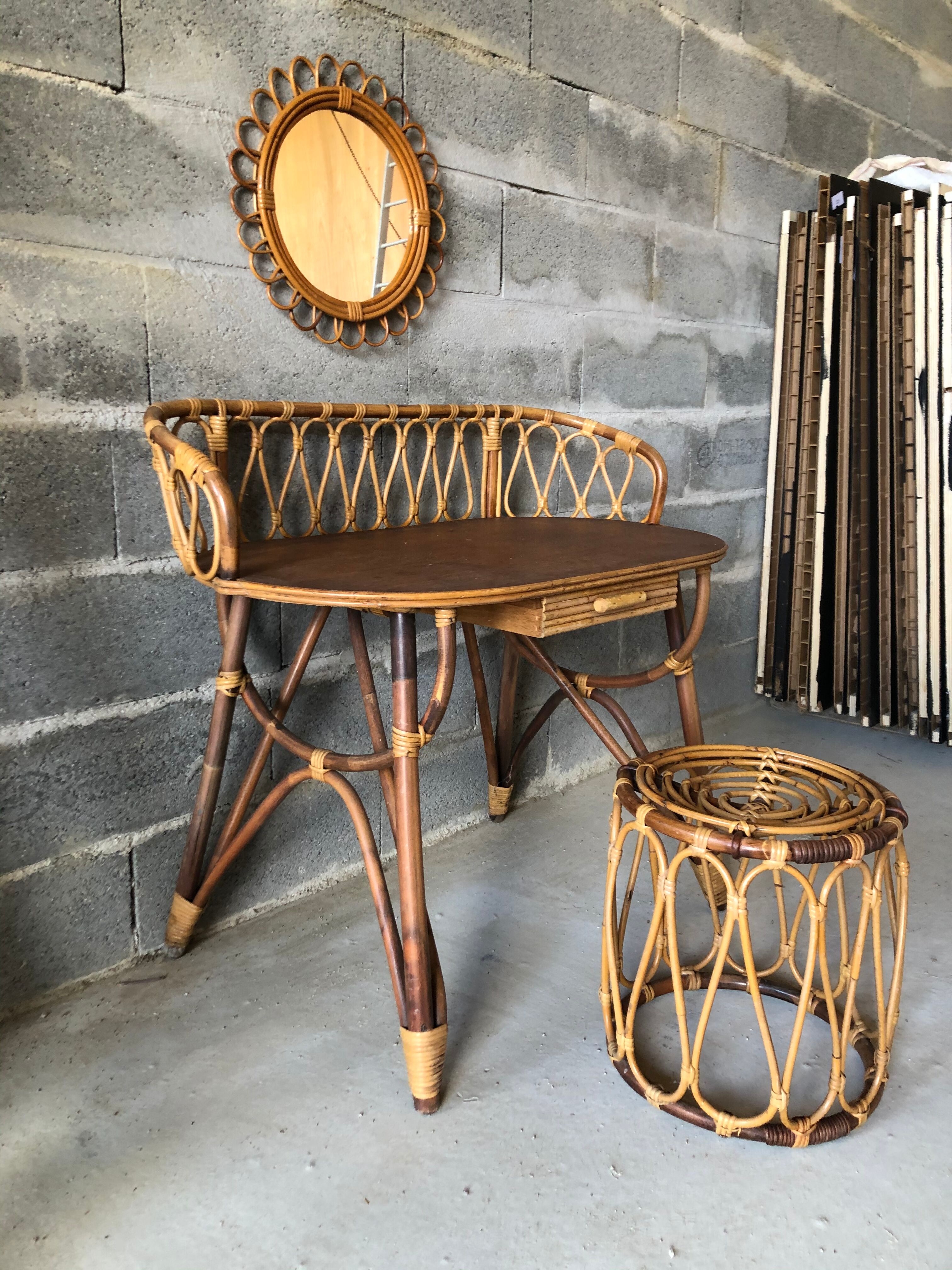 Vintage rattan dressing table 1960