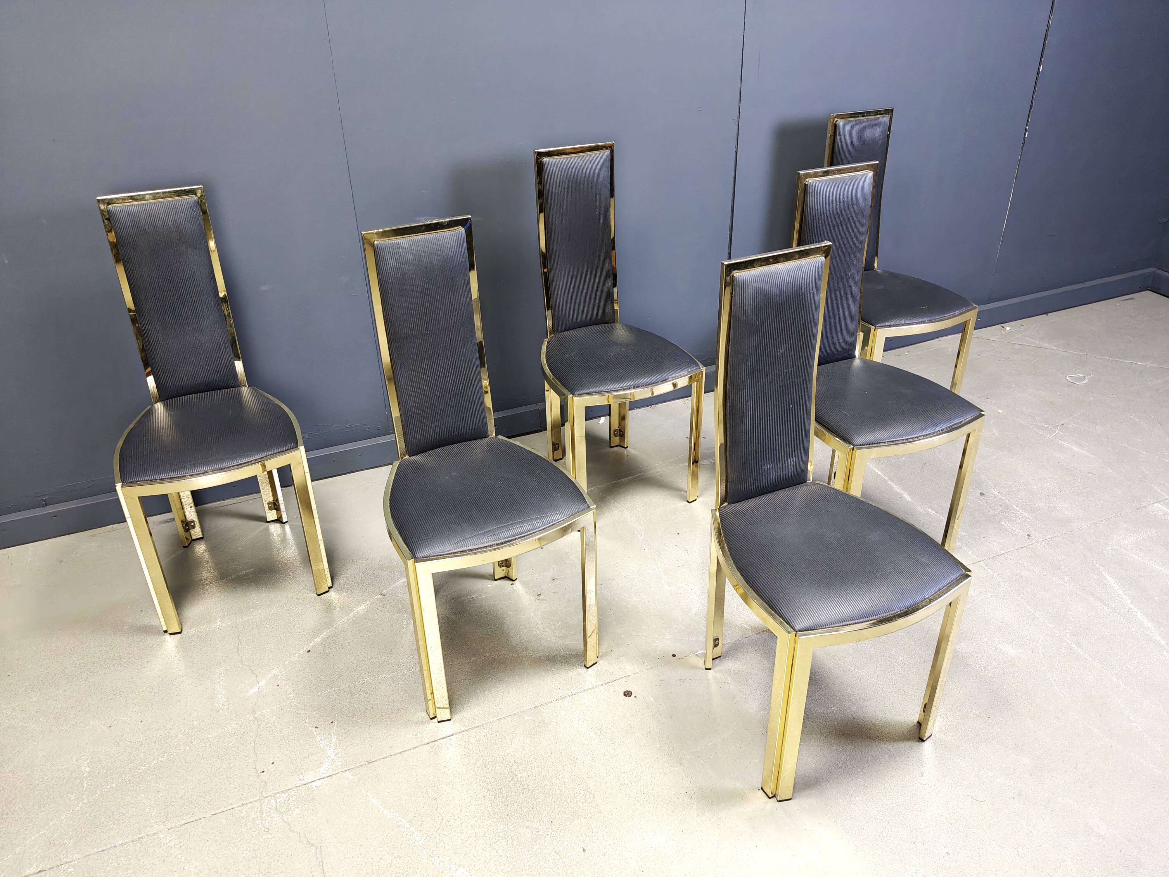Vintage french brass dining chairs, set of 6 - 1970s