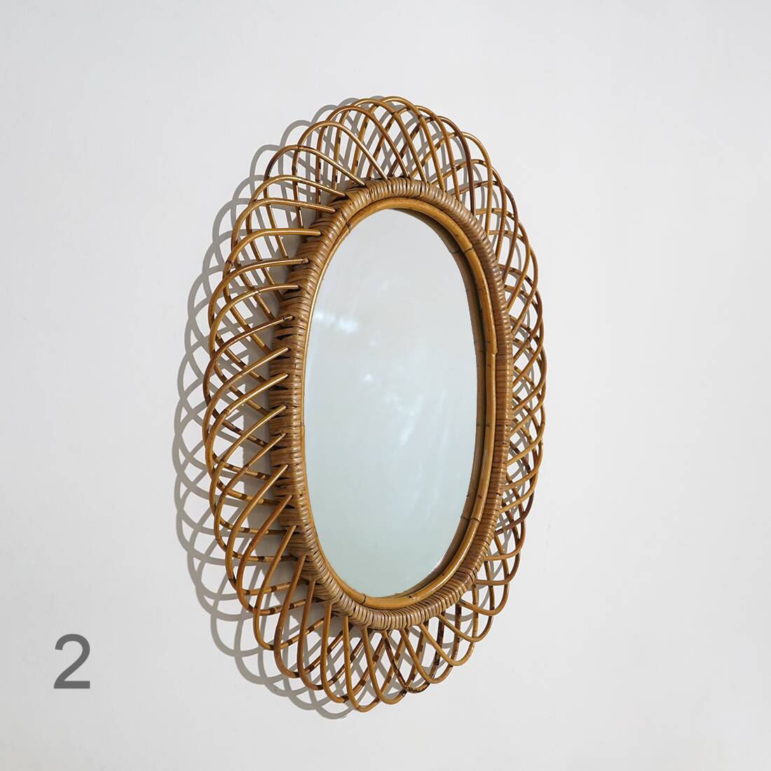 Wall mirror with rattan frame, 1950s