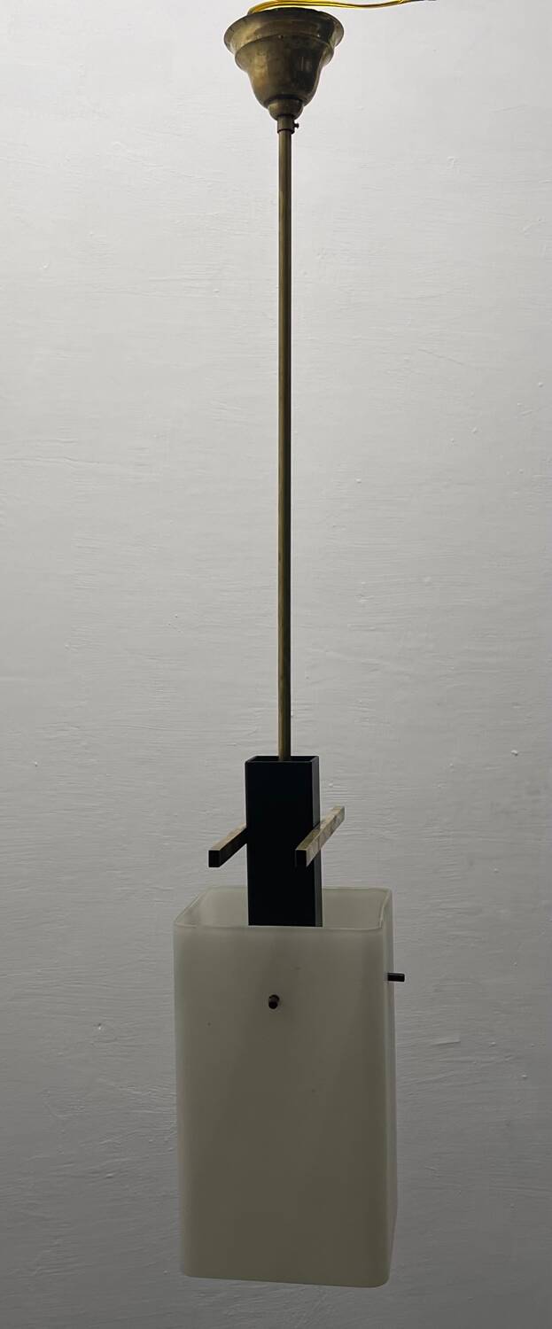 Opaline Glass Brass Light Pendant 1950’s