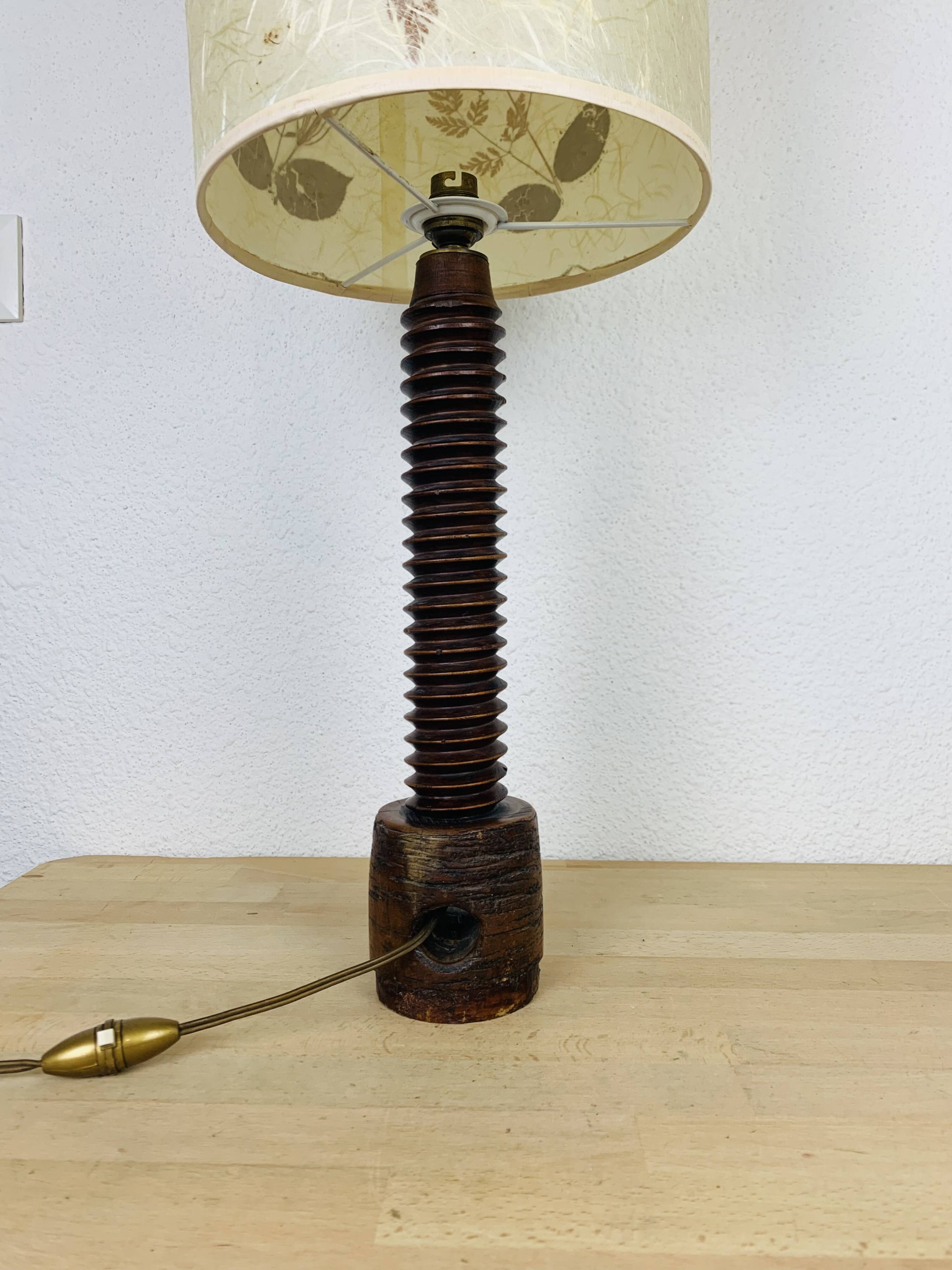 Brutalist folk art lamp 73 cm, turned wood