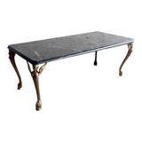 Vintage Dark Green Marble Coffee Table with Gilded Metal Ornate Legs, Mid-Century