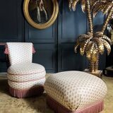 Napoleon III Style Armchair and Pouf with Pink Bow Decor