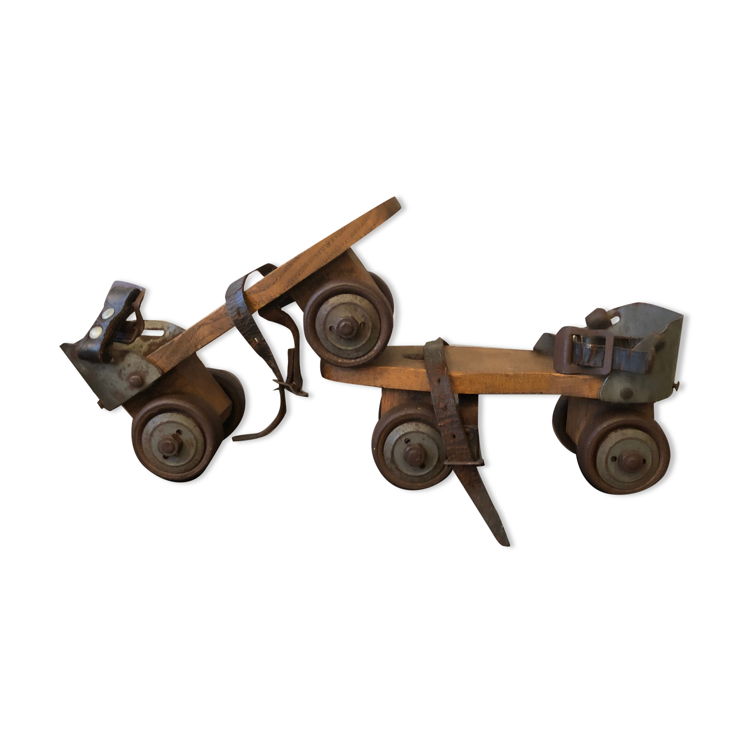 Wooden and metal roller skates
