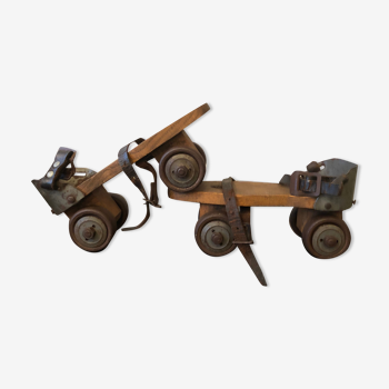 Wooden and metal roller skates