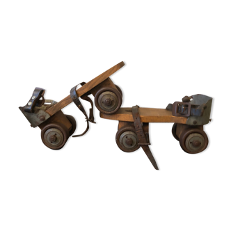 Wooden and metal roller skates