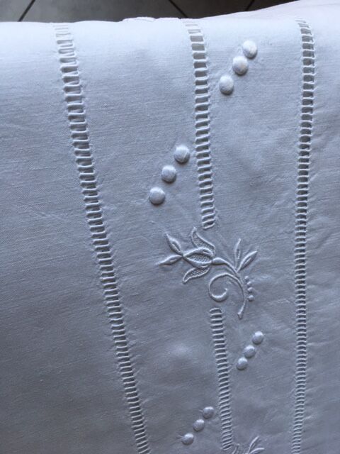 Antique linen sheet embroidered hand with monogram t d 226 cm x 324 cm