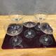 Series of 5 old and engraved champagne glasses