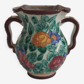 Vase en barbotine à motif floral Cerart Monaco 50's