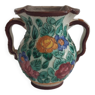 Vase en barbotine à motif floral Cerart Monaco 50's