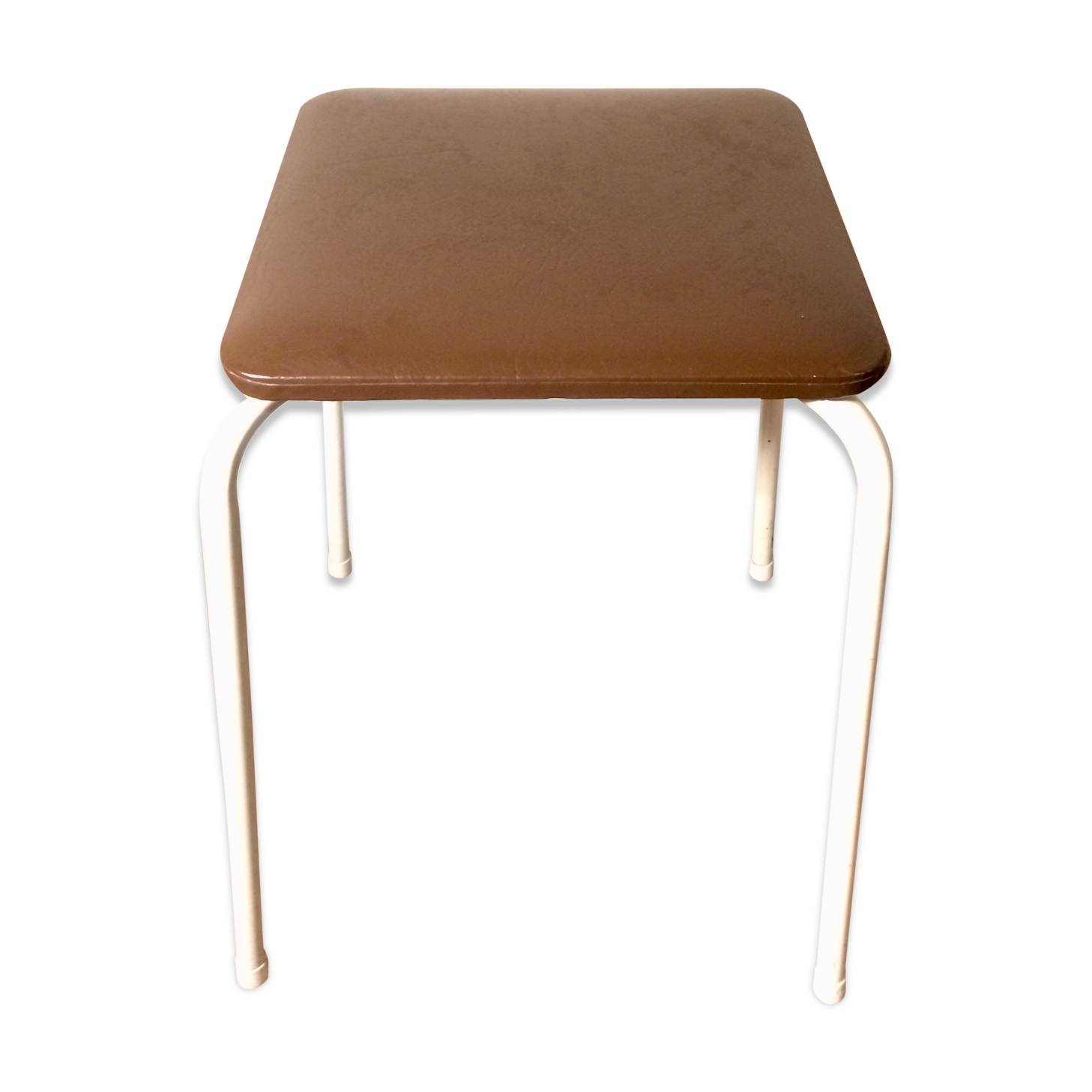 70's brown metal and faux leather stool