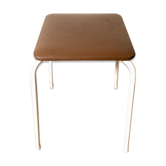 Tabouret métal et simili-cuir marron 70's