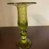 Bougeoir Biot en verre souffle a bulles tons vert anis avec anse