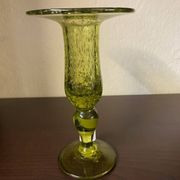 Biot candle holder in blown glass with anise green bubbles and handle