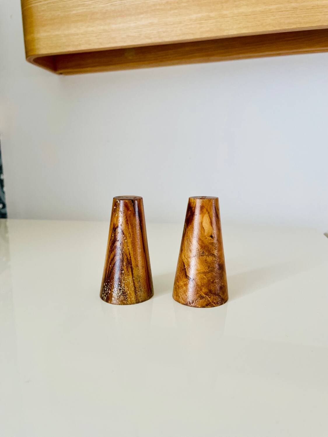 Vintage olive wood salt and pepper set