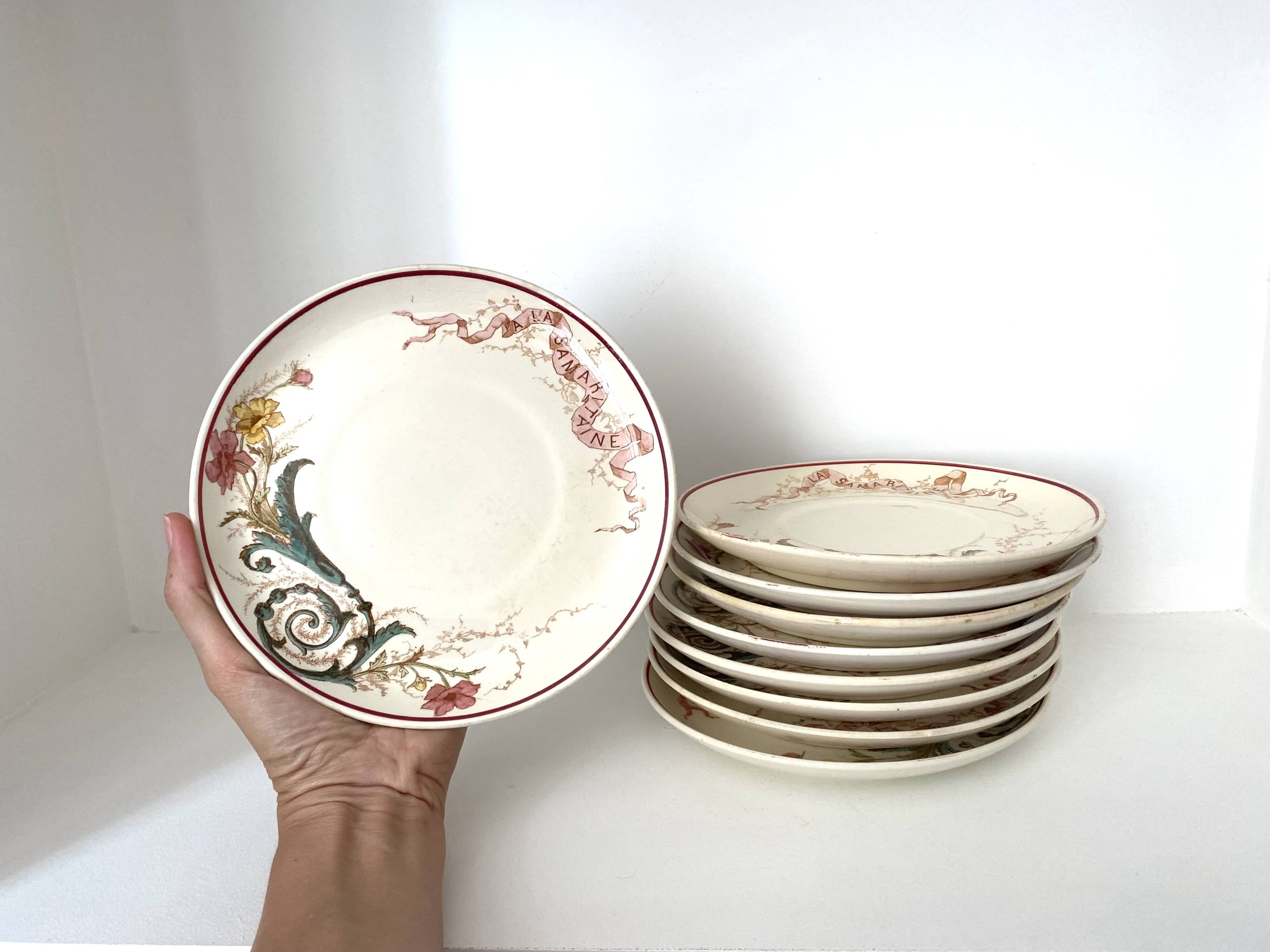 Set of 9 dessert plates "A la Samaritaine" K&G Lunéville 1900, art nouveau service