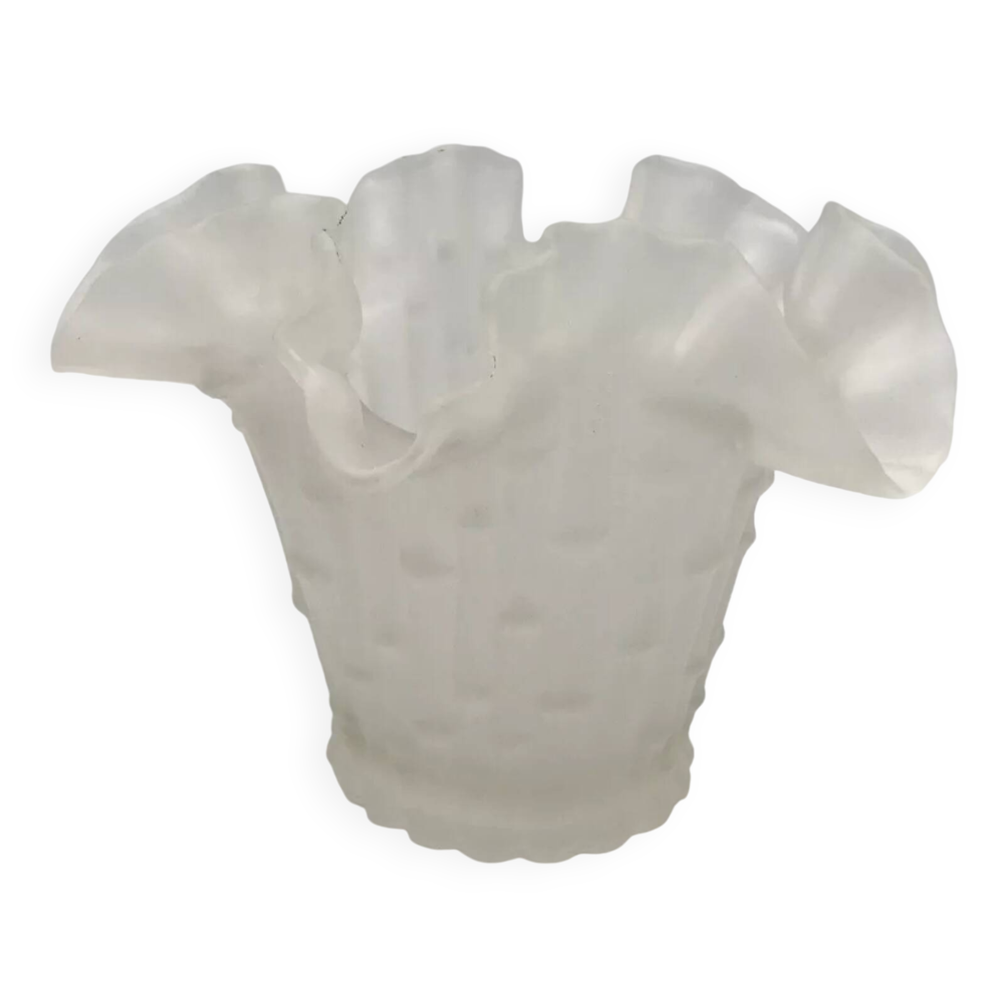 Vintage frosted glass vase from Italy in a tulip shape with a flared rim.