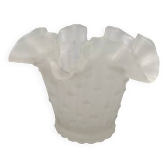 Vintage vase in frosted italian glass tulip shape with ruffled edge
