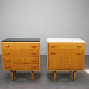 1960s František Mezulaník Mid-Century Maple Nightstands with Black and White Glass