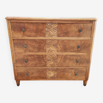 Commode Art-déco années 40, placage noyer