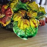 Vintage decorative object in ceramic majolica with pansy decoration – 1950s