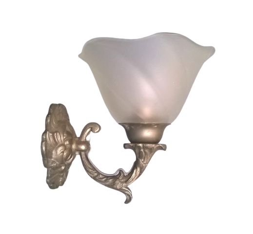 Pair of vintage rococo style sconces in patinated tin and frosted glass - 70's