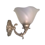 Pair of vintage rococo style sconces in patinated tin and frosted glass - 70's