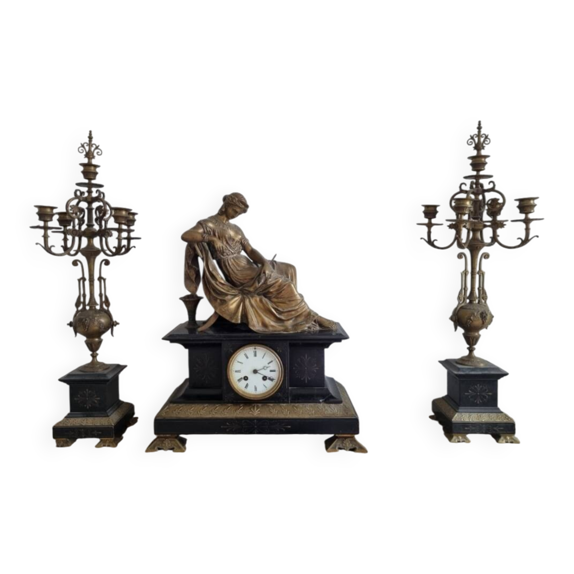 Antique bronze clock signed fireplace
