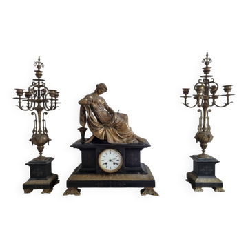 Antique bronze clock signed fireplace
