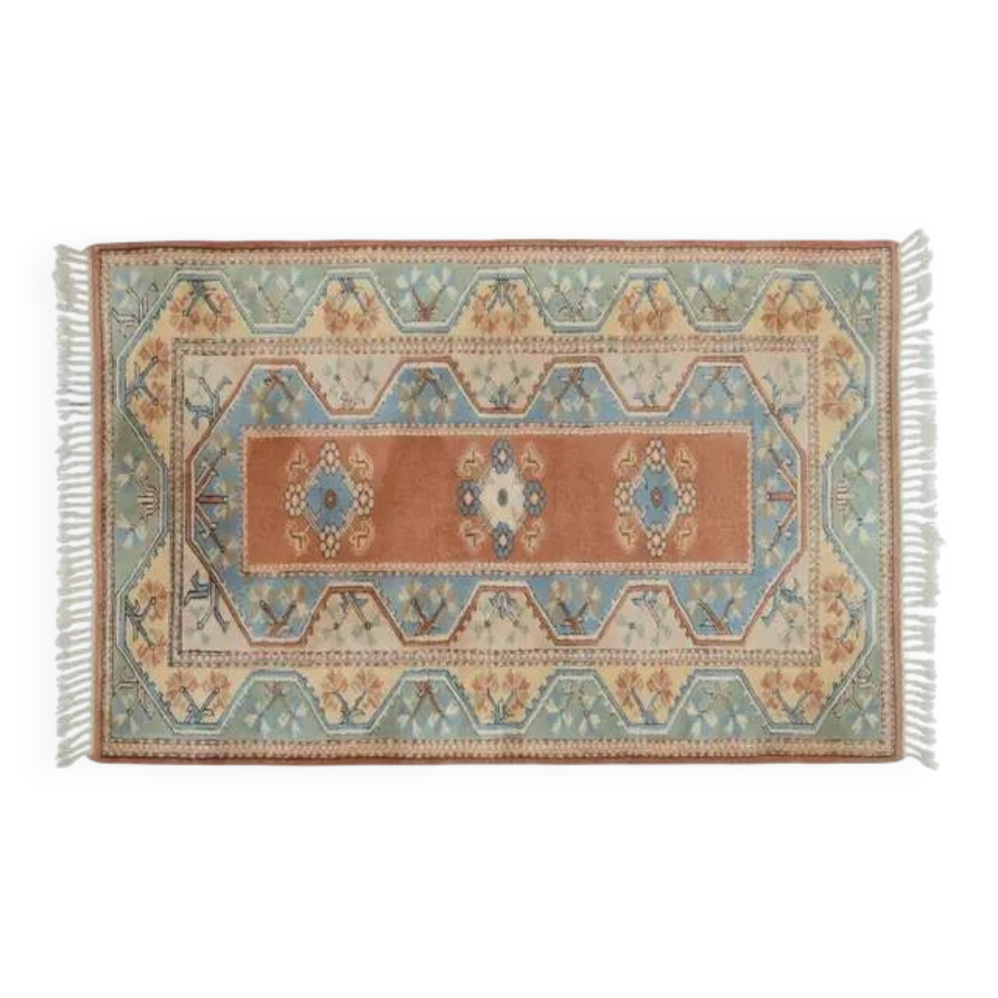 1970s Vintage Turkish Handmade Wool & Cotton Orange Area Rug 125x195