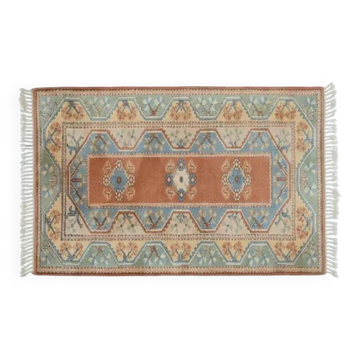 1970s Vintage Turkish Handmade Wool & Cotton Orange Area Rug 125x195
