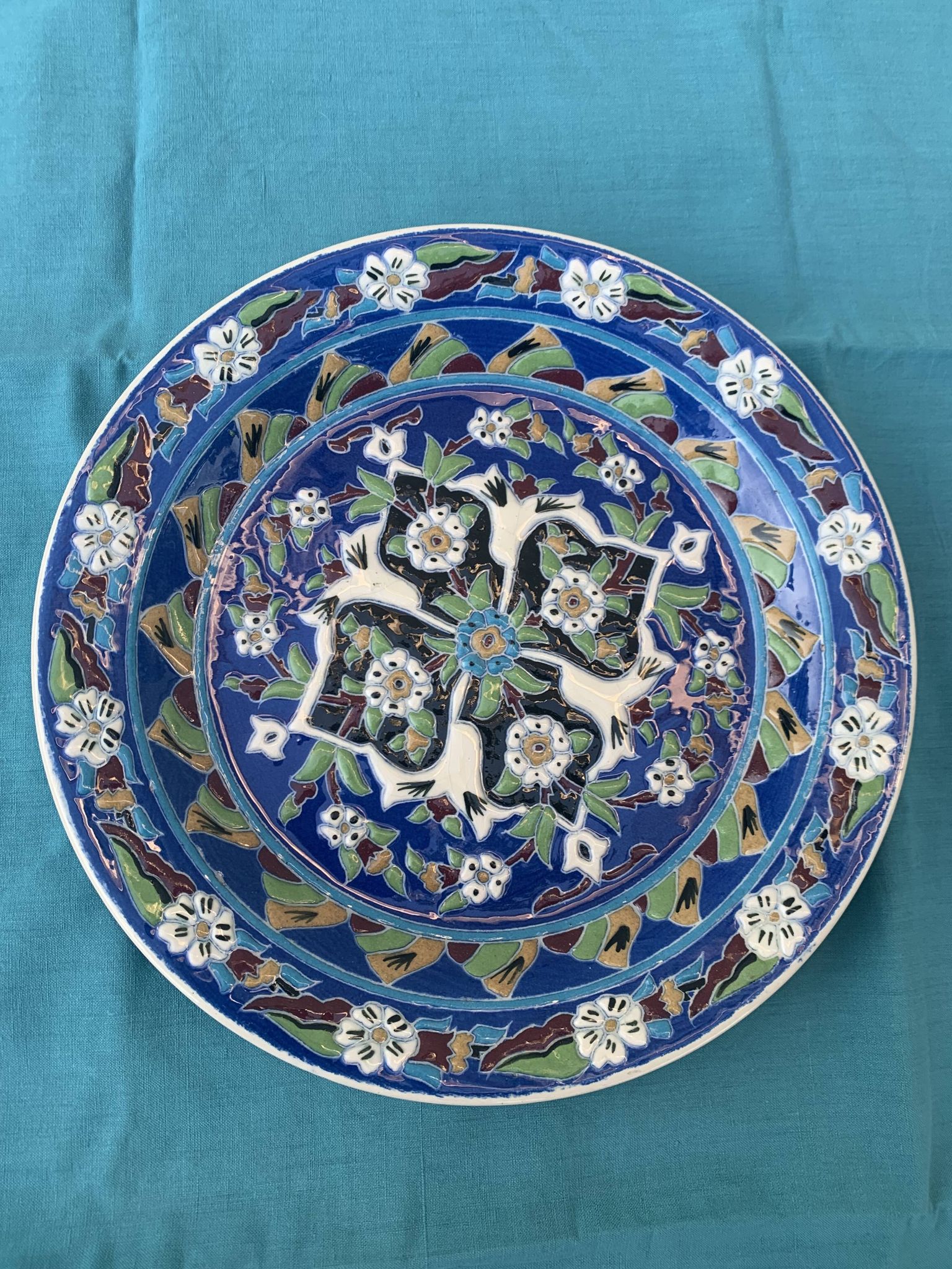 Handmade ceramic collector's plate, glazed with enamels, signed by Adiguzel Gini, Türkiye