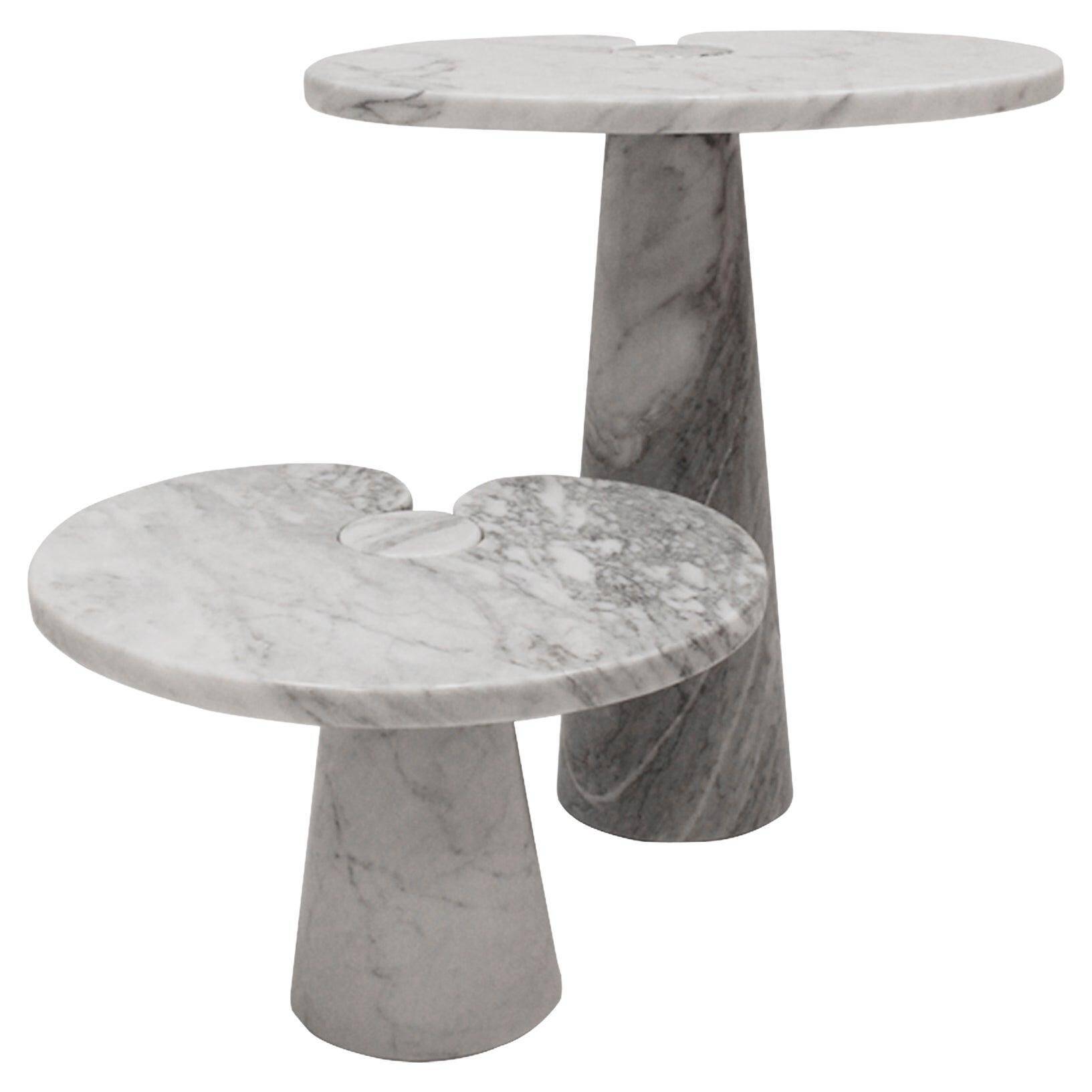 Original Angelo Mangiarotti Italian "Eros" Carrara Marble Side Tables