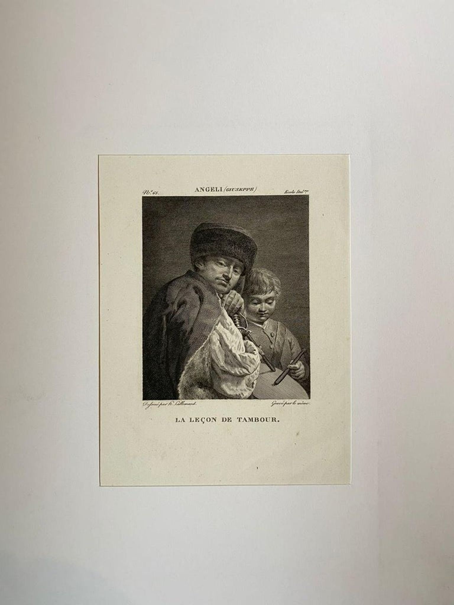 Giuseppe Angeli, La leçon de Tambour, engraving by H. Lallemand, xiXth century