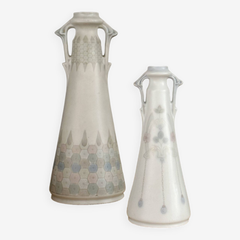 Pair of soliflore vases - Art Nouveau - Marked Marmorzellan on the reverse