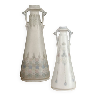 Paire de vases soliflore - Art nouveau - Marqué Marmorzellan au revers