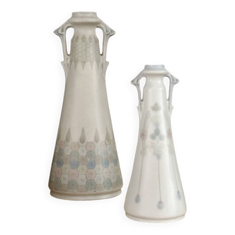 Pair of soliflore vases - Art Nouveau - Marked Marmorzellan on the reverse