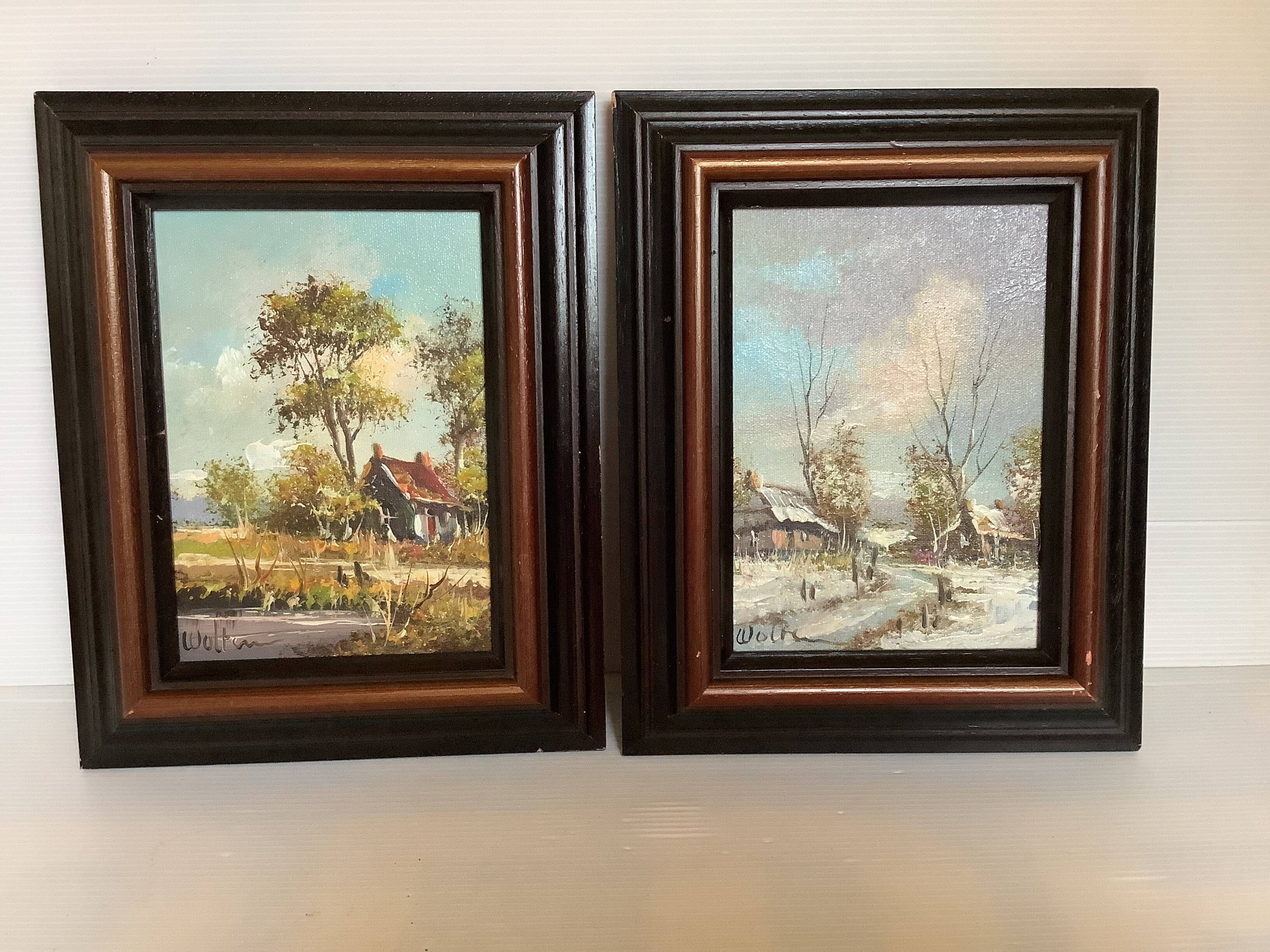 Pair of landscape paintings, oil on cardboard