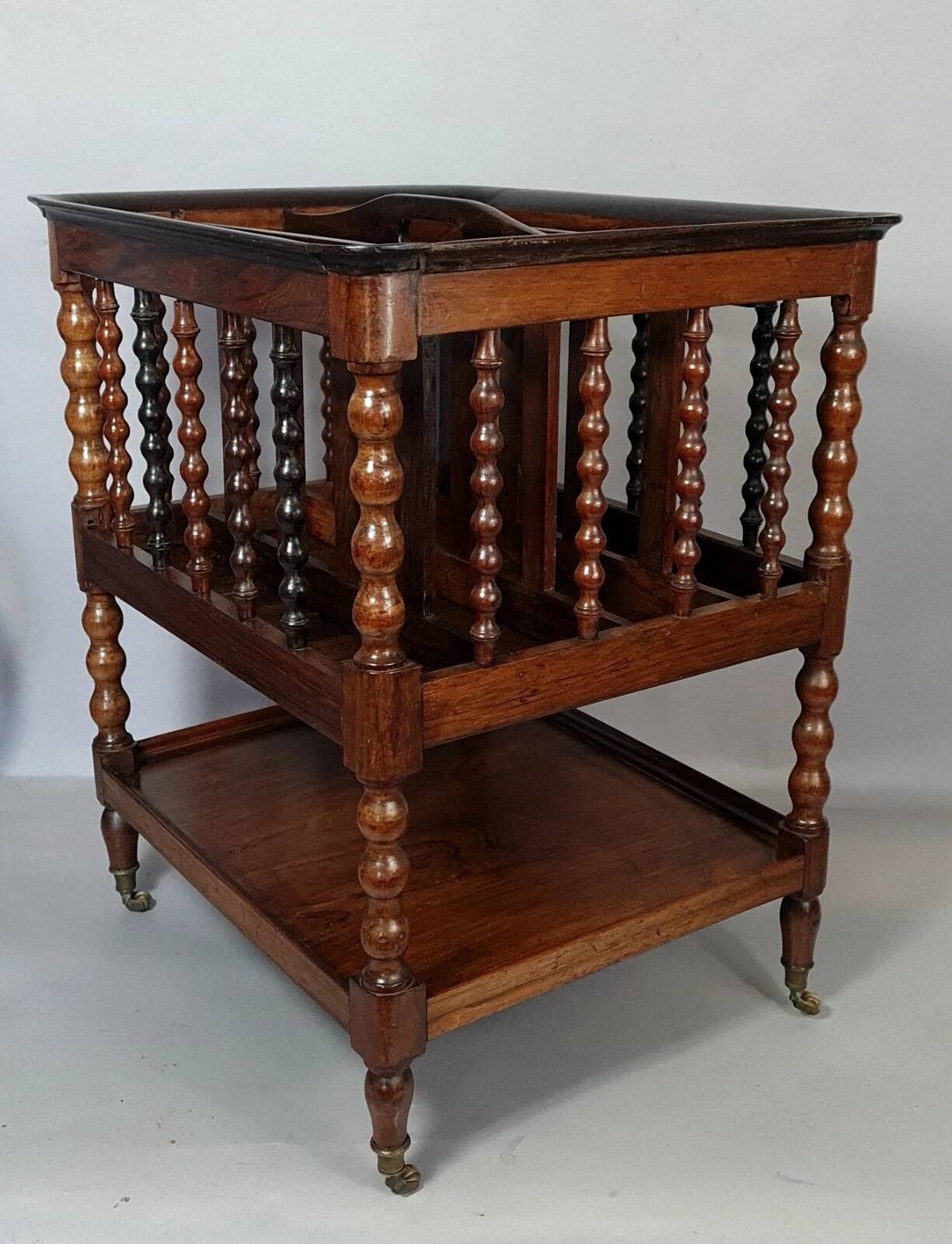 Vintage teak magazine rack with turned columns, 51x42x37 cm SD013