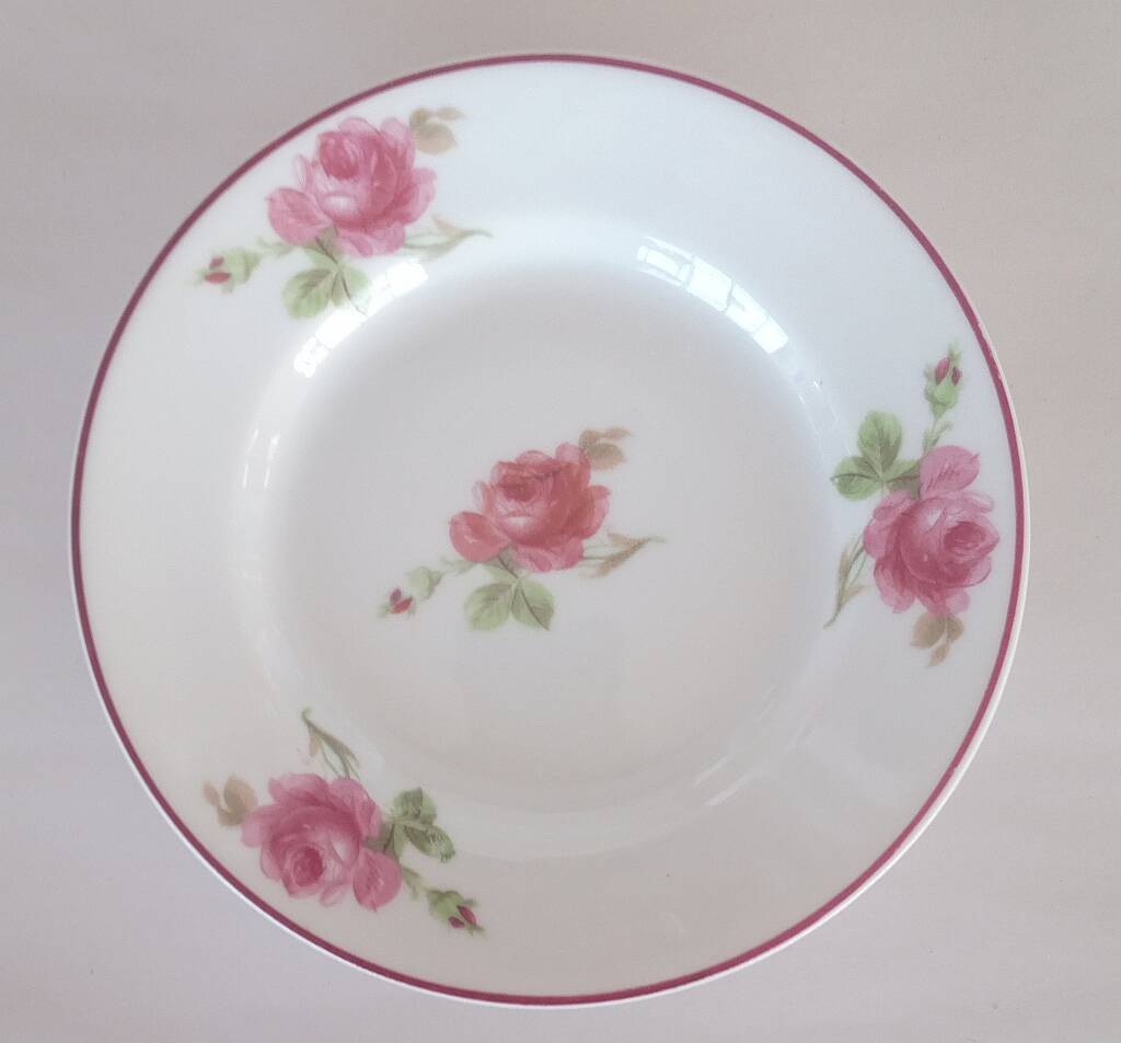 Vintage Vista Alegre 4 Dessert Porcelain Plates Hand Painted with Pink Rose