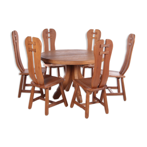 Ensemble brutaliste table - 1970 chaises manger