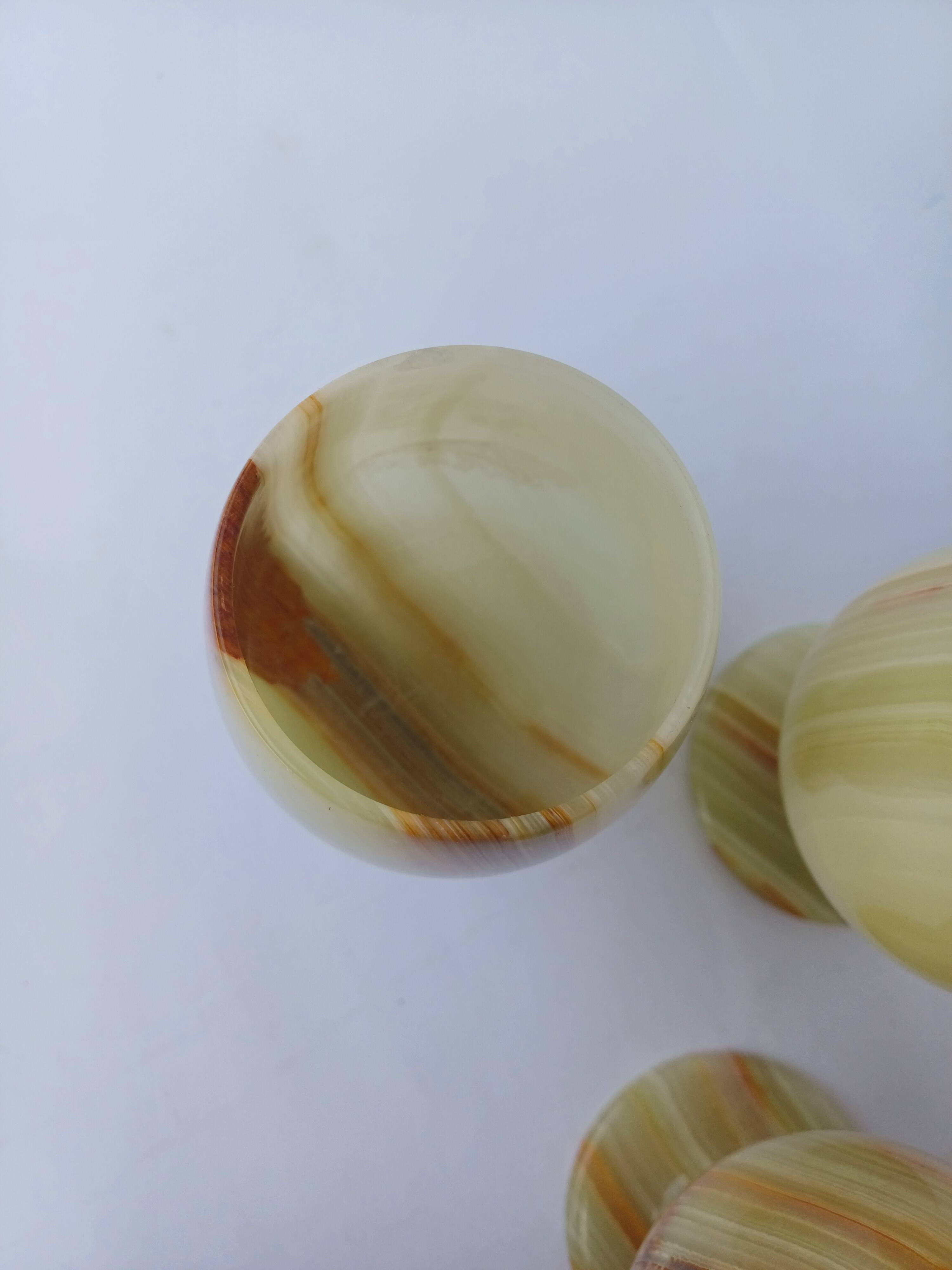 set of 6 green alabaster stone wine goblet stemmed glasses