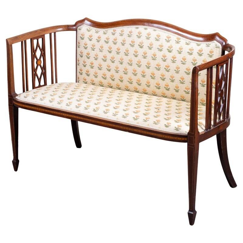Art Nouveau Two-Seater Canapé or Bench in Mahogany, Early 1900s
