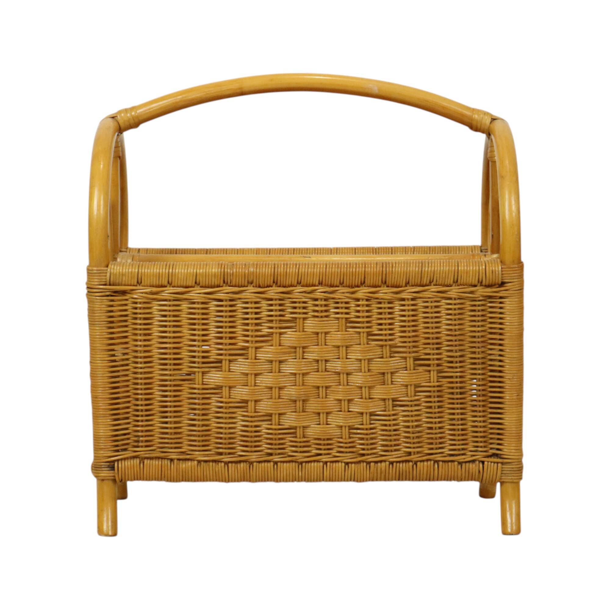 Vintage Boho Bamboo Rattan Magazine Rack 80s