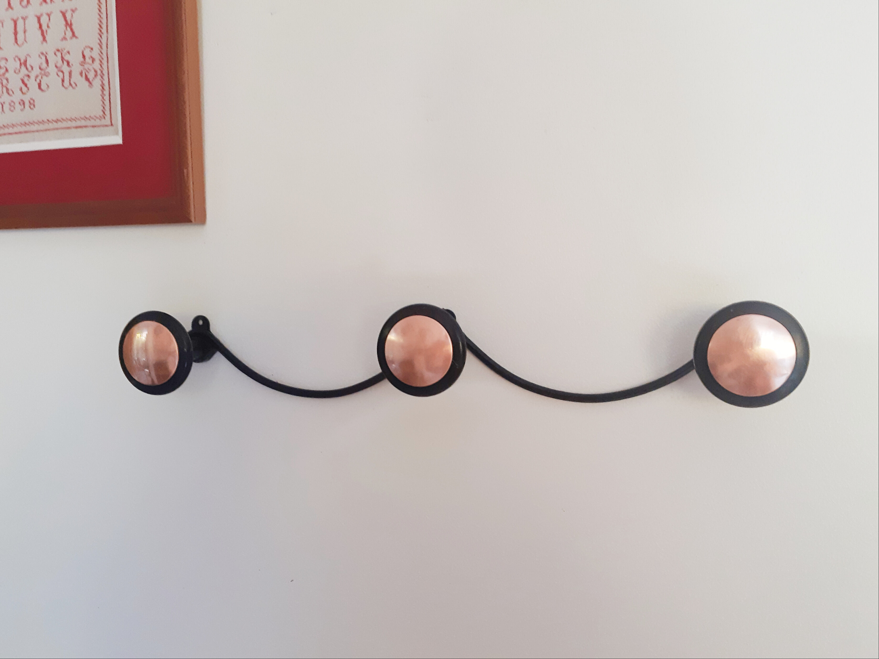 metal and plastic coat racks, vintage, 50s/60s, cloakroom, hook
